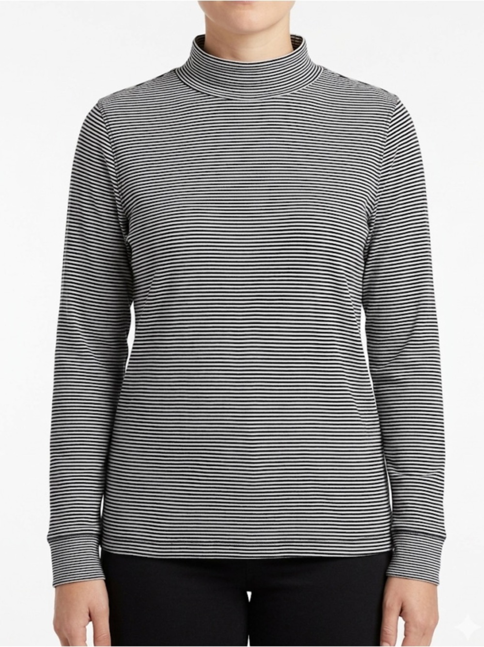L.L. Bean 100% Cotton Striped Long‑Sleeve Top – Size LGrey & Black‎ Breton Style
